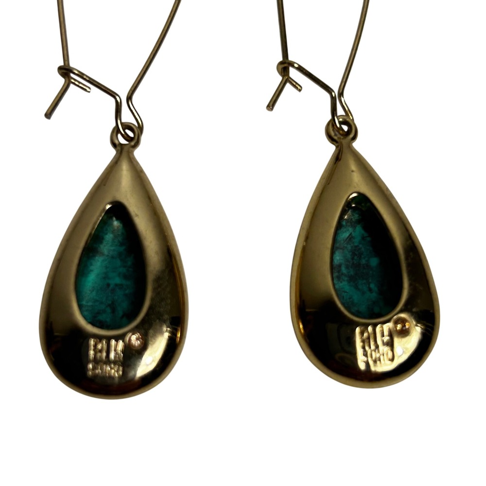RLM SOHO Teardrop Earrings Women OS Gold Green Turquoise Stone Kidney Wire Drop - Picture 4 of 6